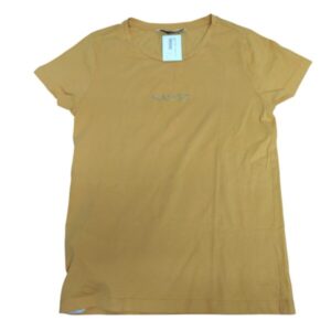 REMERA ALG MANGO T S NARANJA LOGO DORADO