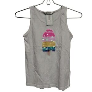 MUSCULOSA ALG H&M T 6/8 BLANCA HELADO LENTEJUELAS DE COLORES