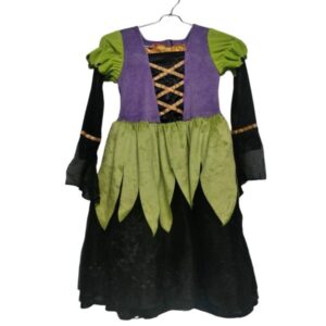 DISFRAZ BRUJA VERDE VIOLETA TUL NEGRO YAMP T8 MANCHITA