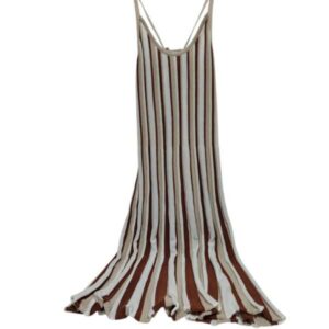 VESTIDO HILO LARGO INDIAN T L RAYAS BEIGE MARRON NUEVO C ETIQ