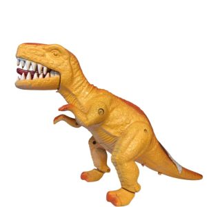 DINOSAURIO PLASTICO AMARILLO CON SONIDO Y LUZ EN OJOS