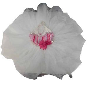 MALLA RAYADA BCA Y ROSA CON POLLERIN TUL FLOR