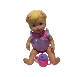 MUÑECA BABY ALIVE CON VASITO ROSA VIOLETA RUBIA PELO CORTO