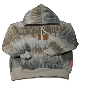 BUZO CON CAPUCHA BEIGE GRIS LETRAS TNT T6/8 AP RO PUÑ