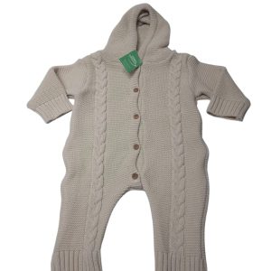 ENTERITO LANA BEIGE CAPUCHA BB BOTONES MADERA T6/9M APROX