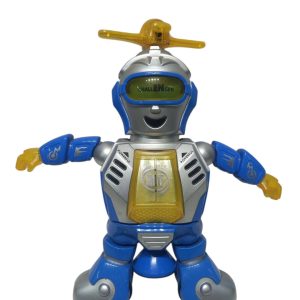 ROBOT PLATEADO AZUL AMARILLO CON SONIDO LUZ Y MOVIMIENTO