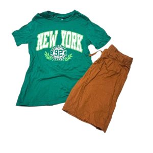 PIJAMA ALG 2P REMERA VERDE SHORT MARRON NEW YORK H&M T7/8