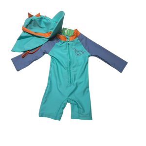 ENTERITO LICRA CON GORRO TURQUESA CELESTE NARANJA DINO T3/6M
