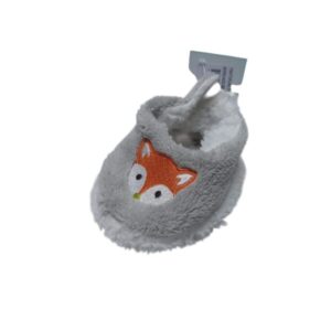 PANTUFLAS PELUDITAS GRISES ZORRITO BORDADO BB