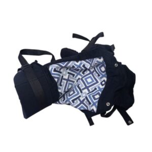 SILLA PORTA BEBE NEGRA ERGONOMICA RAYAS AZULES