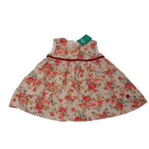 VESTIDO DE PANA BEIGE FLORES ROJAS LITTLE AKIABARA T3/6M AP