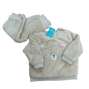 CONJUNTO BEIGE PELUDITO OSITA OREJITAS ROSA TEDDY BOOM T9/12M FR