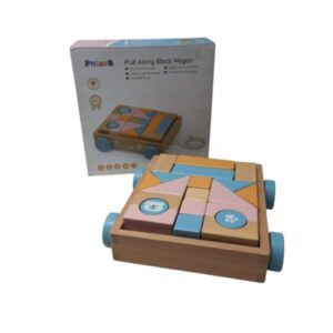 CARRITO DE MADERA CON PIEZAS FORMAS POLAR B COMO NUEVO