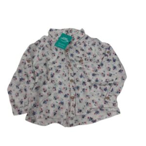 CAMISA BLANCA FLORCITAS AZULES ROSADAS ZARA T6/9M