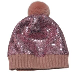 GORRO DE LANA ROSA LENTEJUELAS POMPOM H&M T3/4