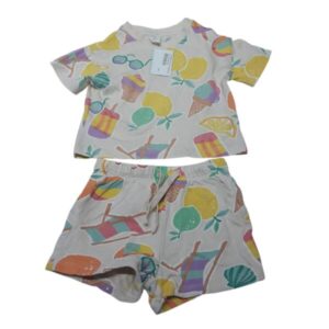 CONJ.REMERA SHORT BEIGE LIMONES HELADO LENTES H&M T4/6M