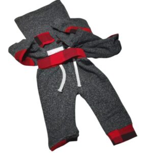 CONJ BUZO Y PANT GRIS NEGRO CUADROS ROJOS 70 T6/9M APROX