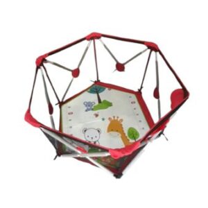 CORRAL PLEGABLE ROJO EN FUNDA CELESTE (FALTA 1 BROCHE, DESCO)