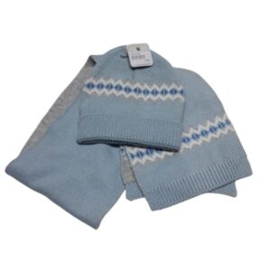 GORRO Y BUFANDA CELESTE BCO ROMBITOS AMY&H NUEVO