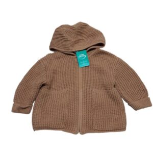 CAMPERA TIPO TEJIDA MARRON BOLSILLOS CAPUCHA BAS T6/9M