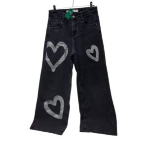 JEAN ANCHO NEGRO CORAZONES PLATEADOS FUZARKA T9/10
