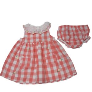 VESTIDO CUADRADOS ROSA BCO BOMBACHA FLORCITAS CYNTTIA ROWLEY T6/9M