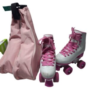 PATINES CUATRO RUEDAS BCO ROSA T34 RASP CON PORTA PATIN ROCE