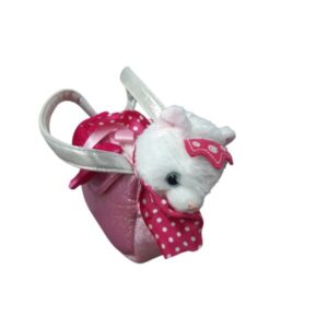 CARTERA ROSADA CHICA CON GATITO PELUCHE BLANCO