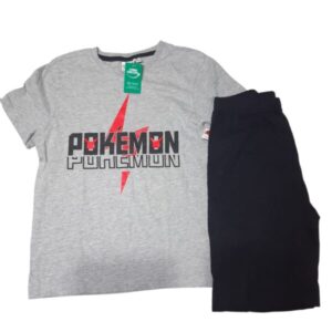 PIYAMA 2P REMERA M/C PANT GRIS NEGRO POKEMON T9/10