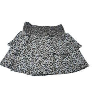 POLLERA BEIGE BLANCO NEGRO VOLADOS ELASTICO PRINT ZARA T9