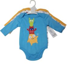 BODY X3 CELESTE BLANCO AMARILLO MOUNSTROS EMILY T3/6M NUEVO