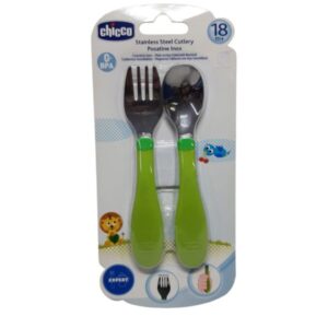 CUBIERTOS CHICCO VERDE NUEVO