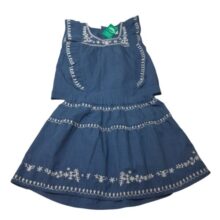 CONJ.BLUSA POLLERA AZUL BORDADO BLANCO POIM T5