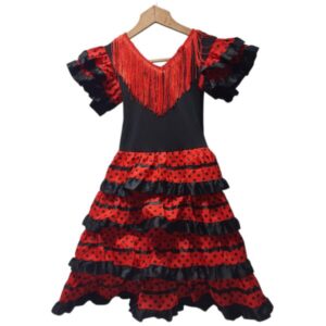 VESTIDO PARA FLAMENECO NEGRO ROJO LUNARES T6AP
