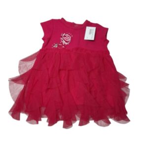 VESTIDO FUCSIA VOLADOS TUL LIMONADA T6M ROSA BORDADA