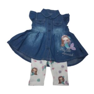 CONJ VESTIDO JEAN CON CALZA BCA SIRENA LIMONADA T6M