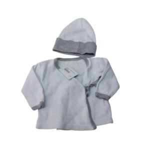 BATITA ALG BCA Y BORDE GRIS CON GORRITO T0/3M AP