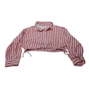 CAMISA CORTA RAY ROJO BLANCO LINO ZARA T6/7