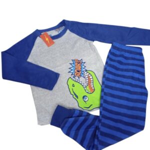 PIYAMA 2P BUZO GRIS PANTALON AZUL POLAR DINOSAURIO T3/4
