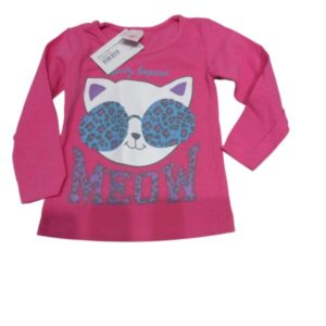 REMERA ROSADA GATA MEOW ARRUMADINHOS T1 BEBE AP 6M