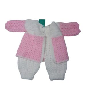 CONJ SACO Y PANTALON LANA BCO Y ROSA BB T3M APROX