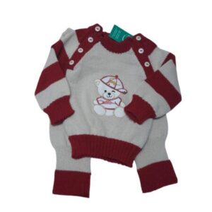 CONJ BUZO Y PANTALON TEJIDO BEIGE ROJO OSO T6M APROX