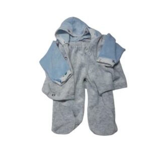 CONJ SACO Y PELELE PIEL DURAZNO GRIS CELESTE T3M APROX