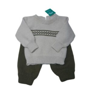 CONJ BUZO Y PANTALON LANA BEIGE Y VERDE T3/6M APROX