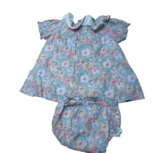 VESTIDO CON BOM BCO FLORES ROSA CELESTE CUELLO REDONDO COCONUT T6/9M