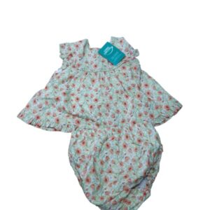VESTIDO CON BOMB BCO HOJAS VERDES FLORES NARNAJAS COCONUT T6/9M