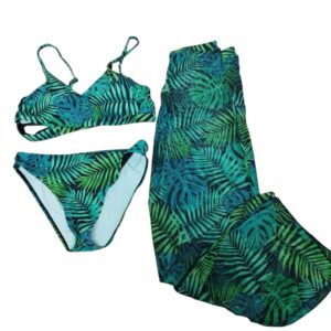 CONJ.TRAJE DE BAÑO Y PANTALON TUL VERDE HOJAS SHEIN TS