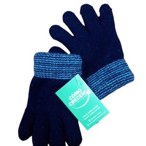 GUANTES DE LANA AZUL PUÑO RAYITAS T2AP