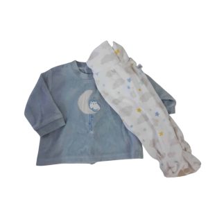 CONJ BUZO Y PANTALON PIEL DIRAZNO CELESTE BCO LUNA NUBES MINIME T1M