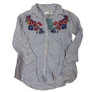CAMISA RAYADA AZUL BCA FLORES BORDADAS OLD NAVY T6/7 NUEVA